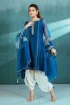 Buy_Mandira Wirk - Indian_Blue Organza, Chanderi, Crepe Pearl And Pathra Asymmetric Kurta And Dhoti Set _at_Aza_Fashions