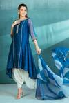 Shop_Mandira Wirk - Indian_Blue Organza, Chanderi, Crepe Pearl And Pathra Asymmetric Kurta And Dhoti Set _Online_at_Aza_Fashions