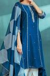 Shop_Mandira Wirk - Indian_Blue Organza, Chanderi, Crepe Pearl And Pathra Asymmetric Kurta And Dhoti Set _at_Aza_Fashions