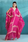 Buy_Mandira Wirk_Fuchsia Chiffon Foil V Neck Organza Kaftan _Online_at_Aza_Fashions