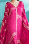 Shop_Mandira Wirk_Fuchsia Chiffon Foil V Neck Organza Kaftan _at_Aza_Fashions