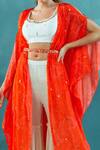 Shop_Mandira Wirk_Coral Chanderi Blouse And Sharara Set_at_Aza_Fashions