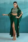 Buy_Mandira Wirk_Emerald Green Chiffon And Embroidery Foil Cape & Draped Skirt Set _at_Aza_Fashions