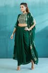 Buy_Mandira Wirk_Emerald Green Chiffon And Embroidery Foil Cape & Draped Skirt Set _Online_at_Aza_Fashions