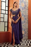 Buy_Niamh By Kriti_Blue Silk Crepe Lining Shantoon Embroidery Pre-draped Saree With Blouse _at_Aza_Fashions