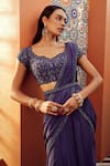 Shop_Niamh By Kriti_Blue Silk Crepe Lining Shantoon Embroidery Pre-draped Saree With Blouse _at_Aza_Fashions