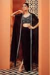 Buy_Niamh By Kriti_Black Silk Crepe And Organza Lining Shantoon Embroidery Cape & Draped Skirt Set _at_Aza_Fashions