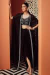 Niamh By Kriti_Black Silk Crepe And Organza Lining Shantoon Embroidery Cape & Draped Skirt Set _Online_at_Aza_Fashions