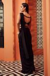 Shop_Niamh By Kriti_Black Silk Crepe And Organza Lining Shantoon Pre-draped Saree With Blouse _at_Aza_Fashions