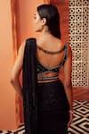 Shop_Niamh By Kriti_Black Silk Crepe And Organza Lining Shantoon Pre-draped Saree With Blouse _Online_at_Aza_Fashions