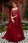 Buy_Niamh By Kriti_Red Chiffon Embroidery Crystals Square Neck Pleated Anarkali With Dupatta _at_Aza_Fashions