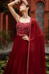 Buy_Niamh By Kriti_Red Chiffon Embroidery Crystals Square Neck Pleated Anarkali With Dupatta _Online_at_Aza_Fashions