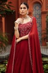 Shop_Niamh By Kriti_Red Chiffon Embroidery Crystals Square Neck Pleated Anarkali With Dupatta _Online_at_Aza_Fashions