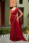 Buy_Niamh By Kriti_Red Silk Crepe Lining Shantoon Embroidery Pre-draped Saree With Blouse _at_Aza_Fashions