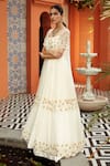 Buy_Niamh By Kriti_Ivory Chiffon Embroidery Beads Anarkali Square Neck With Cape _at_Aza_Fashions