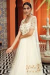 Buy_Niamh By Kriti_Ivory Chiffon Embroidery Beads Anarkali Square Neck With Cape _Online_at_Aza_Fashions