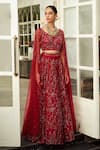 Buy_Niamh By Kriti_Red Organza Embroidery Sequin One Shoulder Floral Lehenga Set _at_Aza_Fashions