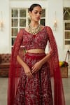 Shop_Niamh By Kriti_Red Organza Embroidery Sequin One Shoulder Floral Lehenga Set _at_Aza_Fashions