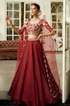 Buy_Niamh By Kriti_Red Lehenga- Organza Lycra Embroidery Sequins Blouse Square Floral Set _at_Aza_Fashions