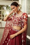 Shop_Niamh By Kriti_Red Lehenga- Organza Lycra Embroidery Sequins Blouse Square Floral Set _at_Aza_Fashions