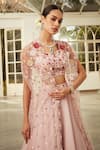 Shop_Niamh By Kriti_Pink Lehenga- Organza Lycra Embroidery Sequins Blouse Square Floral Set _at_Aza_Fashions