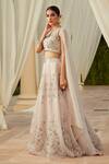 Buy_Niamh By Kriti_Grey Italian Organza Lining Satin Embroidery Pearls V Neck Floral Lehenga Set _Online_at_Aza_Fashions