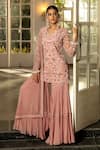 Buy_Niamh By Kriti_Pink Georgette And Net Lining Shantoon Embroidery Pearls Kurta Gharara Set _at_Aza_Fashions