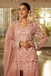 Buy_Niamh By Kriti_Pink Georgette And Net Lining Shantoon Embroidery Pearls Kurta Gharara Set _Online_at_Aza_Fashions