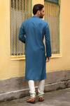 Shop_Priyanka Haralalka_Blue Kurta Handloom  Pant Pure Embroidery Thread Asymmetric Set _at_Aza_Fashions