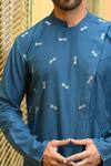 Shop_Priyanka Haralalka_Blue Kurta Handloom  Pant Pure Embroidery Thread Asymmetric Set _Online_at_Aza_Fashions