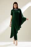 Buy_Aakaar_Green Cotton Silk Crystal Embellished Tunic And Draped Pant Set_at_Aza_Fashions
