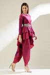 Aakaar_Fuchsia Silk Tissue Asymmetric Tunic And Draped Pant Set_Online_at_Aza_Fashions