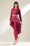 Buy_Aakaar_Fuchsia Silk Tissue Asymmetric Tunic And Draped Pant Set_Online_at_Aza_Fashions