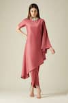 Buy_Aakaar_Pink Cotton Silk Asymmetric Tunic And Draped Pant Set_at_Aza_Fashions