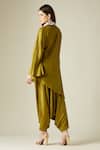 Shop_Aakaar_Green Matka Silk Asymmetric Tunic And Draped Pant Set_at_Aza_Fashions
