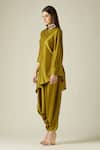Aakaar_Green Matka Silk Asymmetric Tunic And Draped Pant Set_Online_at_Aza_Fashions