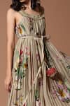 Rohit Bal_Grey Linen Floral Square Neck Print Dress _Online_at_Aza_Fashions