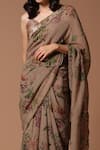 Buy_Rohit Bal_Brown Chiffon Printed Floral Saree With Unstitched Blouse Piece  _Online_at_Aza_Fashions