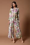 Buy_Rohit Bal_Green Linen Printed Floral Mandarin Collar Jacket And Pant Set _at_Aza_Fashions