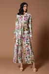 Shop_Rohit Bal_Green Linen Printed Floral Mandarin Collar Jacket And Pant Set _at_Aza_Fashions