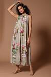 Buy_Rohit Bal_Grey Linen Printed Floral Round Dress  _at_Aza_Fashions