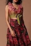 Buy_Rohit Bal_Green Matka Printed Floral V Neck Ombre Crop Top And Skirt Set _Online_at_Aza_Fashions