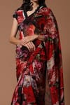 Rohit Bal_Red Saree Chiffon Printed Floral With Unstitched Blouse Piece  _Online_at_Aza_Fashions