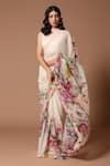 Buy_Rohit Bal_Ivory Lining Chiffon Printed Floral Saree With Unstitched Blouse Piece _at_Aza_Fashions