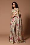 Buy_Rohit Bal_Ivory Saree Organza Printed Floral With Unstitched Blouse Piece _at_Aza_Fashions