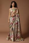 Rohit Bal_Ivory Saree Organza Printed Floral With Unstitched Blouse Piece _Online_at_Aza_Fashions