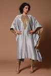 Buy_Rohit Bal_Grey Chanderi Embroidery Floral Round Kaftan Tunic And Pant Set  _at_Aza_Fashions