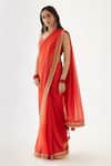 Nikasha_Coral 100% Viscose Georgette Embroidery Gota V Neck Saree With Blouse _Online_at_Aza_Fashions