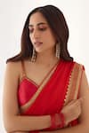 Shop_Nikasha_Coral 100% Viscose Georgette Embroidery Gota V Neck Saree With Blouse _Online_at_Aza_Fashions