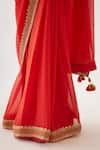 Nikasha_Coral 100% Viscose Georgette Embroidery Gota V Neck Saree With Blouse _at_Aza_Fashions